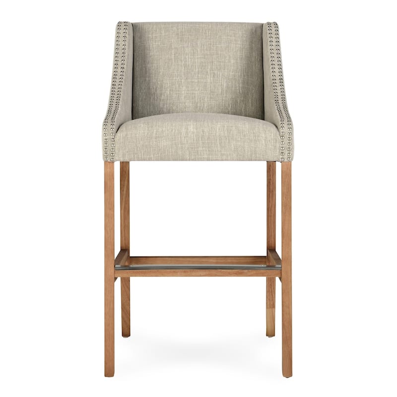 Aoki Upholstered Beige 30-inch Bar Stool by Kosas Home