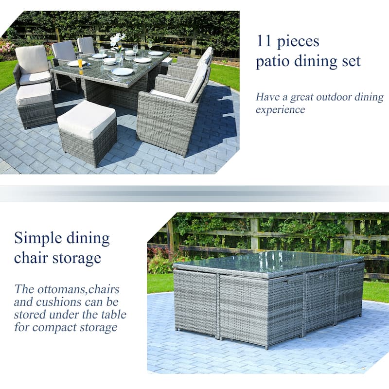 Abrihome 11-piece Outdoor Rattan Wicker Dining Table and Chairs Set