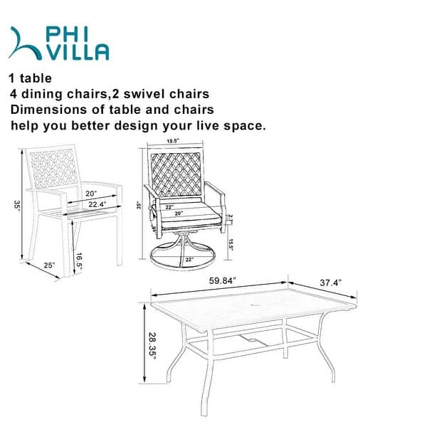 Phi Villa Outdoor Patio Rectangular Dining Table Set With 4 X Dining Chairs 2 X Swivel Chairs Overstock 32076398