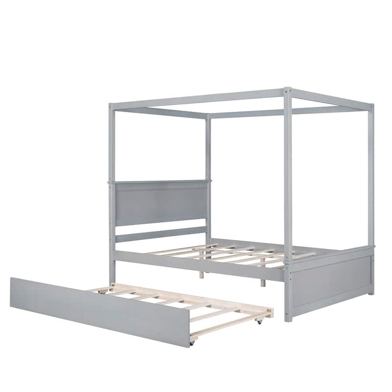 Merax Full Size Canopy Platform Bed with Twin Trundle