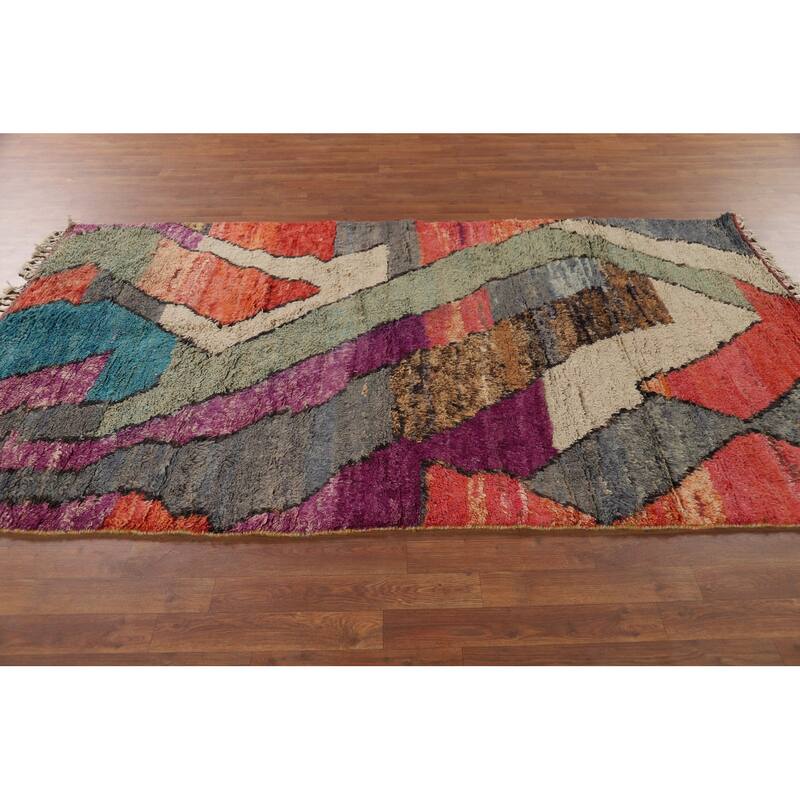 Plush Moroccan Abstract Area Rug Handmade Wool Carpet - 4'8" x 8'6"