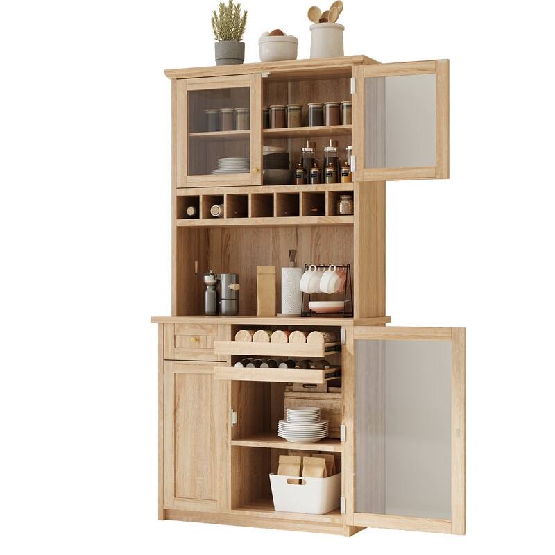 Farmhouse 74.8" Tall Kitchen Pantry with Hutch, Freestanding Kitchen Storage Solution for Modern Homes
