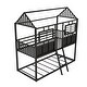 preview thumbnail 8 of 7, Black Metal Low Bunk Bed with Fence-shaped Guardrail and Built-in Ladder, Twin over Twin Size