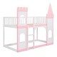 preview thumbnail 7 of 9, Twin Over Twin Castle Bunk Bed with Ladder, Pine Wooden Bed with Guardrails, Kid's Bed with Ladder for Bedroom, Pink
