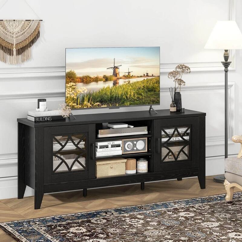 TV Stand for TVs up to 65" W/ 3-Position Adjustable Glass Doors - 58 inches