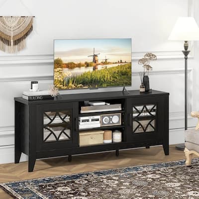 TV Stand for TVs up to 65" W/ 3-Position Adjustable Glass Doors - 58 inches