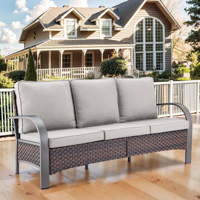 Gymojoy Industrial Style Premium Outdoor 3-Seat Rattan Sofa - 1-Piece - Beige