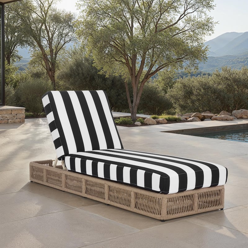 SAFAVIEH Outdoor Tinna Sun Lounger - 75"W x 25"D x 13"H - Heather Tan/Black Striped