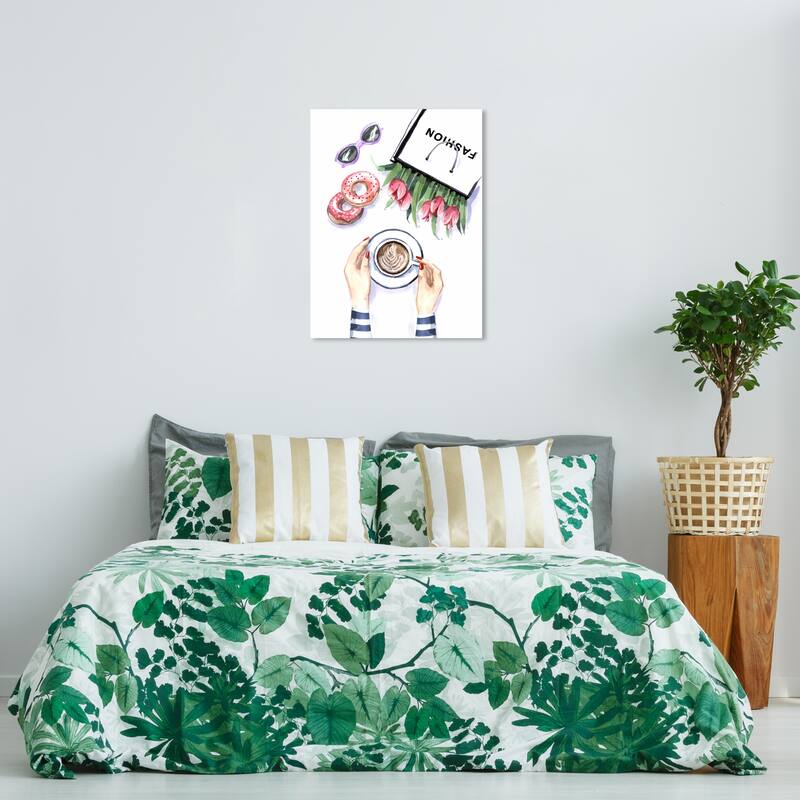 Wynwood Studio Fashion and Glam Coffee and donut time Pink and Modern & Contemporary Wall Art Canvas Print - 36 x 24