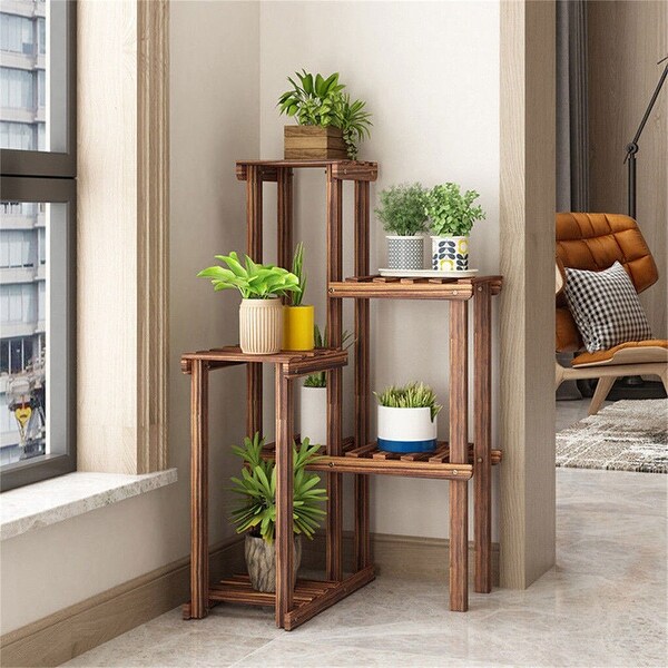 6 Tier Wood Plant Stand Holder Corner Flower Bonsai Display