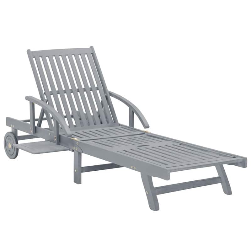Kaye Outdoor Sun Lounger, 79 Inch Gray Acacia Wood, Cream Polyester