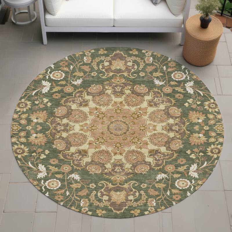Machine Washable Indoor/ Outdoor Global Eckley Chantille Rug - Olive - 8' x 8'