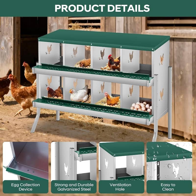 8 Compartment Nesting Box, Chicken Laying Box, with Bracket Legs, Easy to Clean and Install