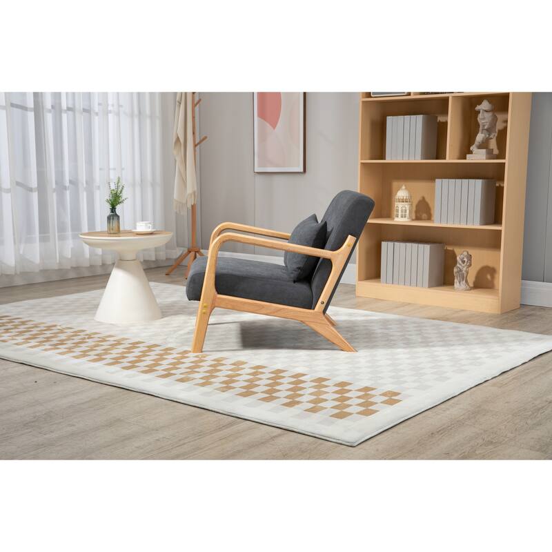 Upholstered Accent Chair with Lumbar Pillow, Living Room Chairs with Solid Wood Frame, Lounge Reading Armchair