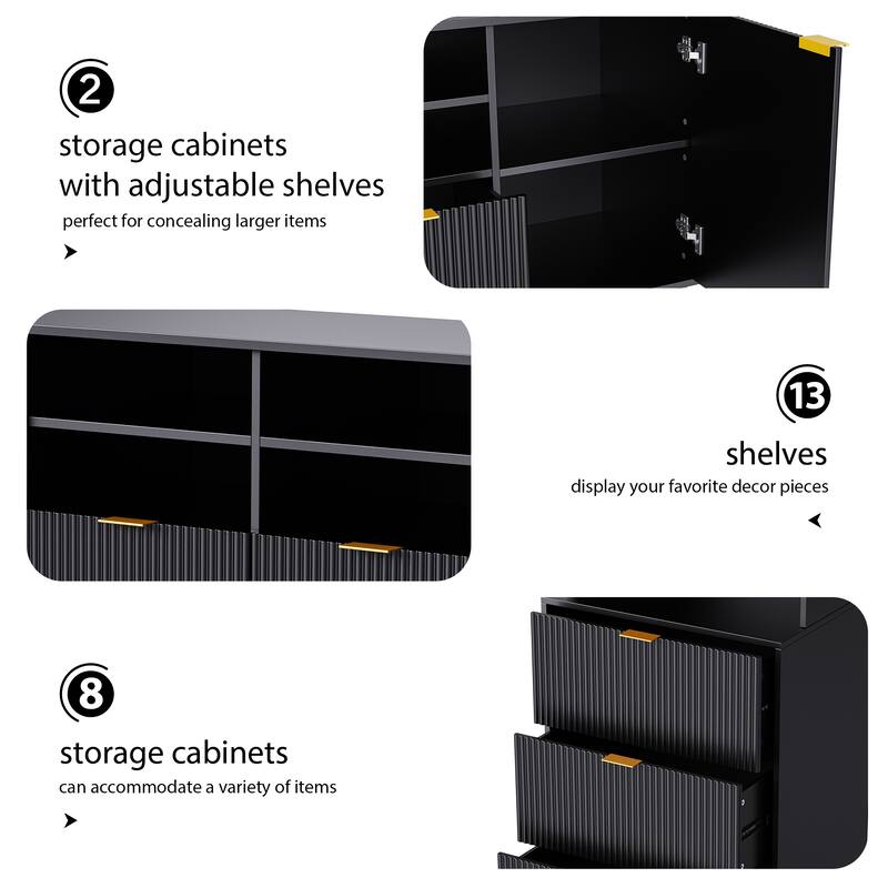 Multifunctional 4-Piece TV Wall Unit with 13 Shelves, 8 Drawers, & 2 Cabinets, Fluted Line Design, for Living Room