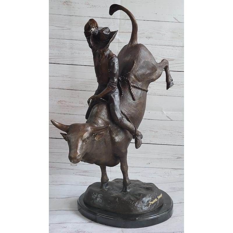Rodeo Bull Rider Bronze Statue Sculpture Western Decor Art 24 Inches X 19 Inches