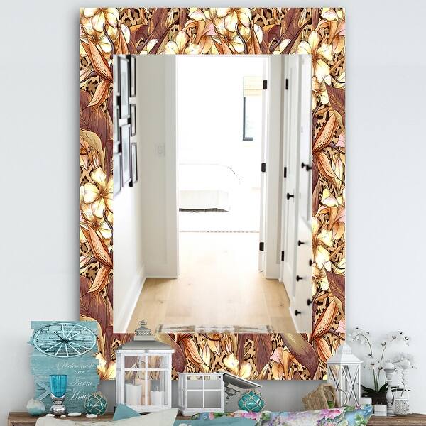 Designart Pattern With Exotic Flowers Bohemian And Eclectic Mirror Wall Mirror Overstock 28558261