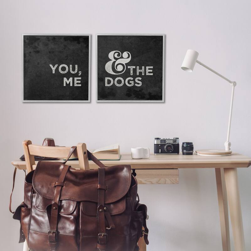 Stupell You Me and the Dogs Quote Family Pet Black White,2pc Multi Piece Framed Wall Art Set