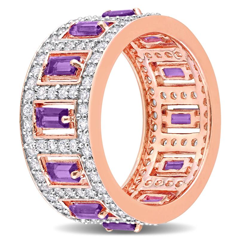 Miadora African Amethyst and White Topaz Eternity Ring in Rose Plated Sterling Silver