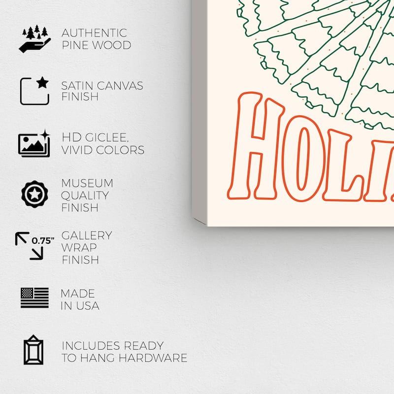 Wynwood Studio Canvas Holiday and Seasonal Outline Happy Holidays Red Wall Art Canvas Print