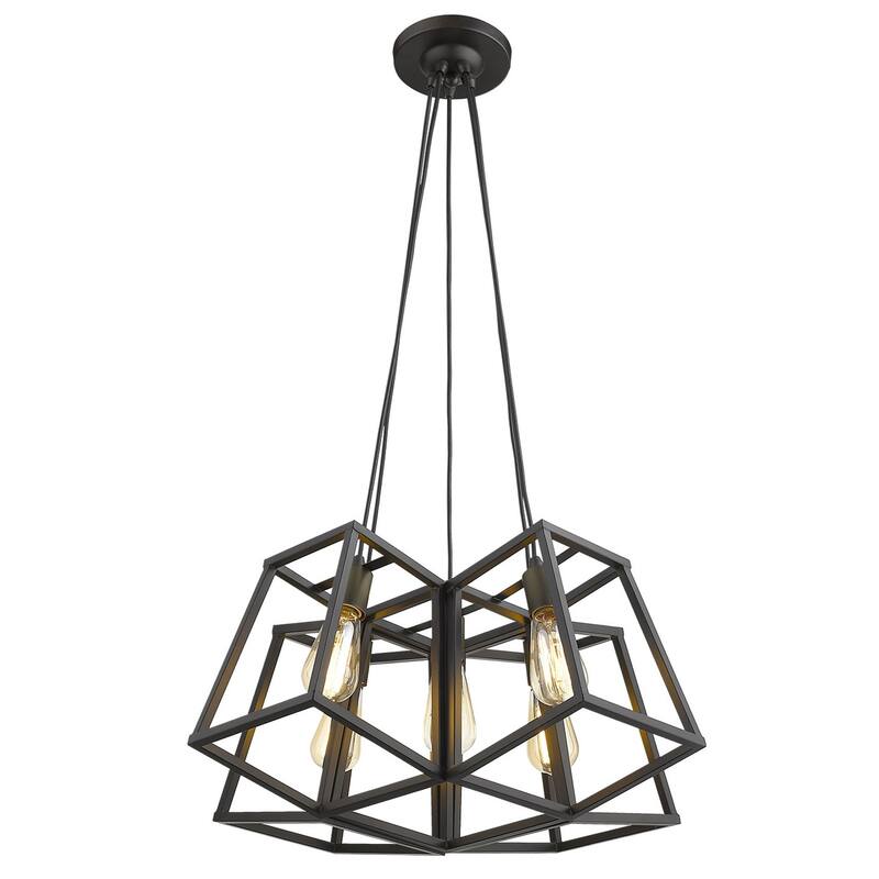 HomeRoots Bronze Lantern Five Light Metal Dimmable Chandelier - 16' X '13.5' X '27.5