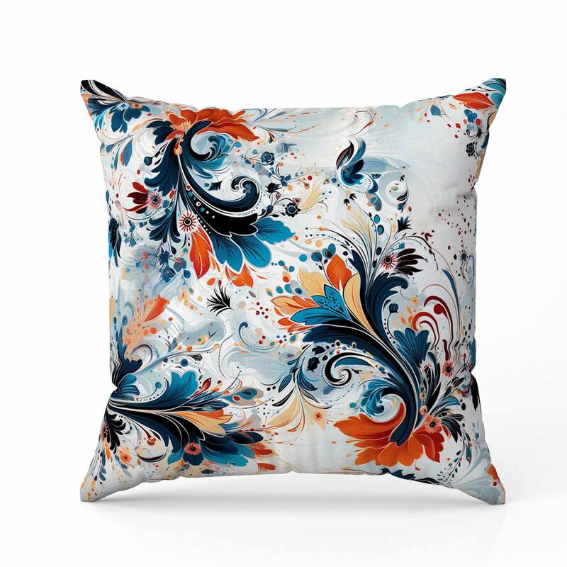 Motif Whirlwinds Faux Suede Reversible Throw Pillow Blue and Orange