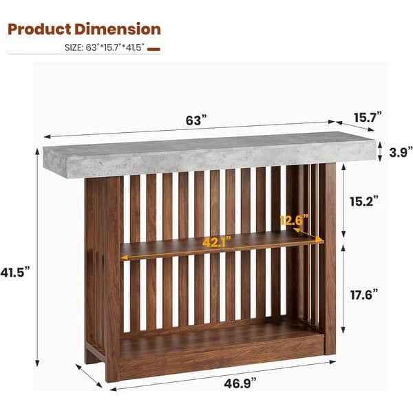 dimension image slide 2 of 4, Counter Bar Height Pub Table with 2 Tier Storage Shelves, Modern Coffee Breakfast Bar Unit for Dining Room, Bistro, Living Room