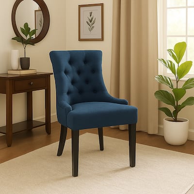 Chen Dining Chair Set of 2, Upholstered Tufted Backrest, Blue Fabric