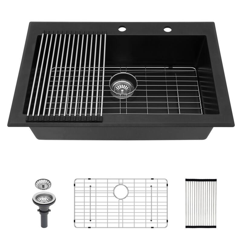 Drop-in Single Bowl Black Bowl Quartz Kitchen Sink Basin