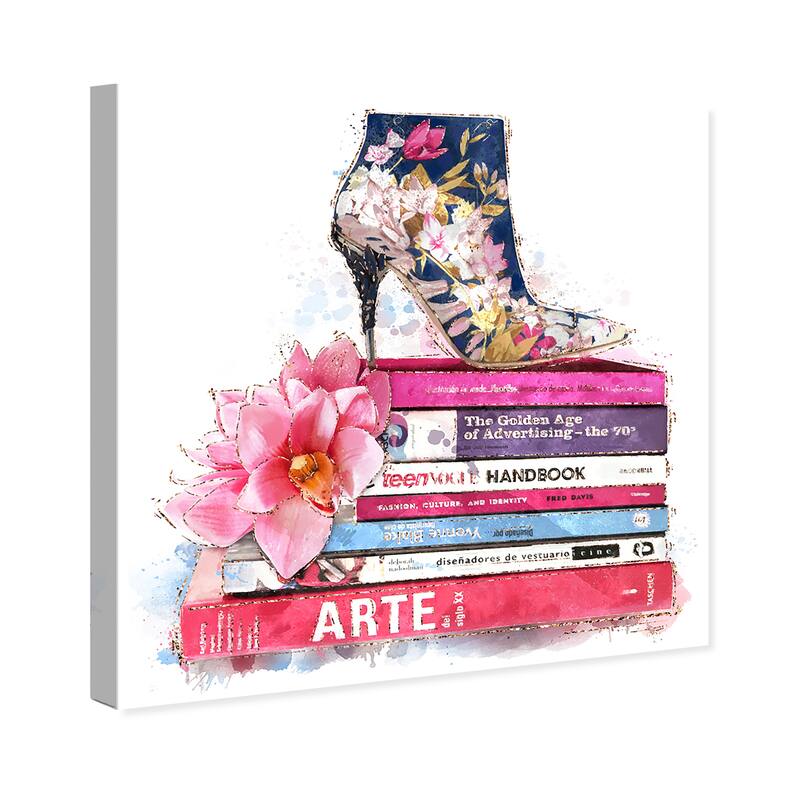Wynwood Studio Canvas Fashion and Glam The Ultimate Floral Boot Pink and Dark Pink Glam Wall Art Canvas Print