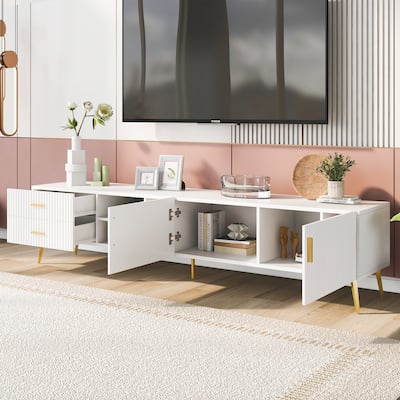 Rectangle TV Stand, Modern Media Storage Console with 2 Drawers, 2 Cabinet, Entertainment Center for Living Room, TVs up to 77"