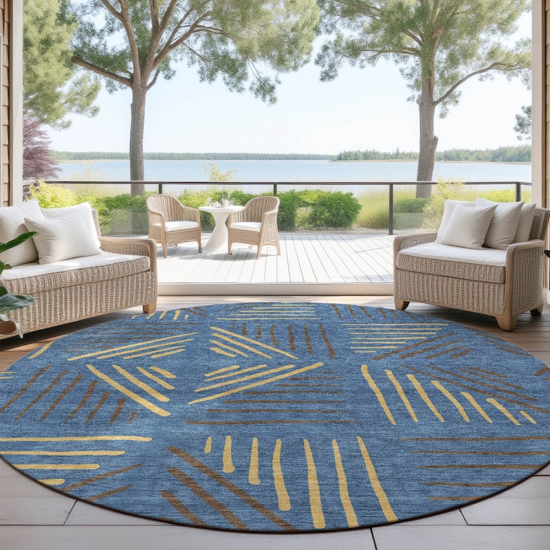 Machine Washable Indoor/ Outdoor Geo Dia Chantille Rug - Navy - 8' x 8'
