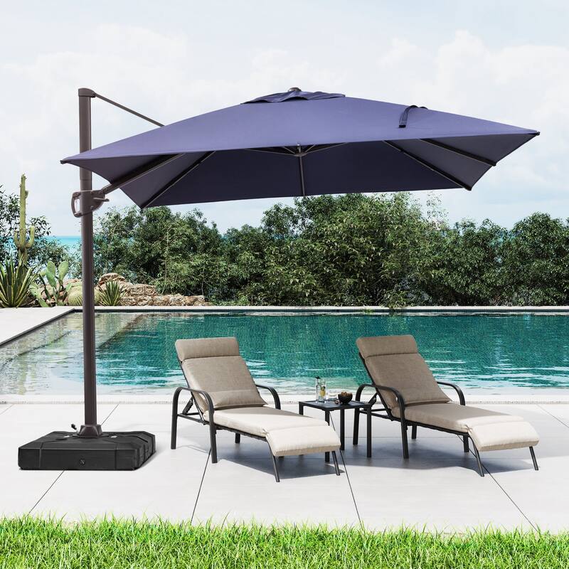 9 x11 FT LED Lighted Patio Cantilever Umbrella Double Top with Weighted Base