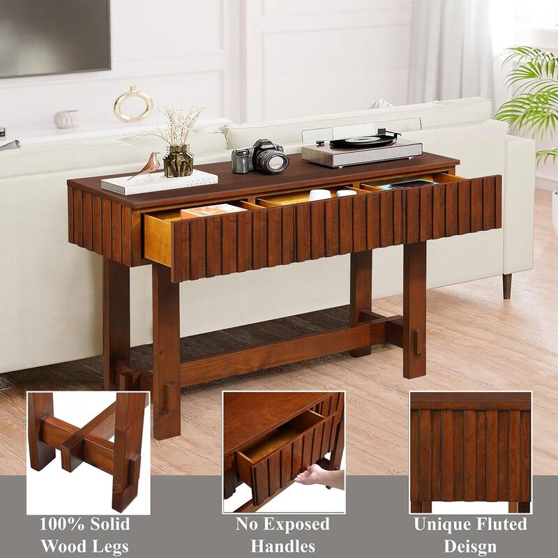 Mid Century Farmhouse Fluted Console Table with Storage Drawers