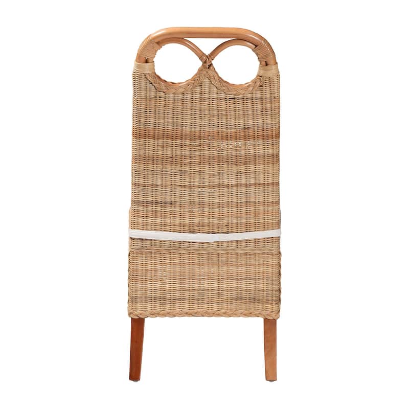 Dyna Natural Rattan Dining Chair - Handwoven Wicker Side Chair with Removable Cushion and Loop Backrest, Boho Coastal Seating