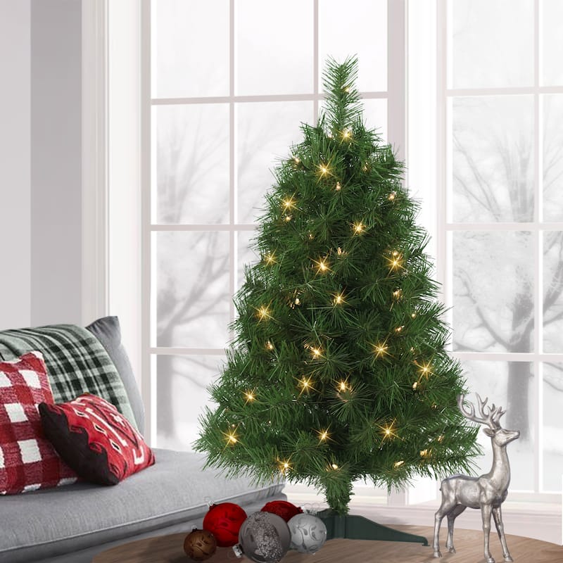 Puleo International 3 ft. Pre-Lit Snow Ridge Artificial Fir Tree
