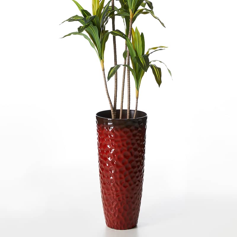 Glitzhome 31"H Set of 2 Oversized Eco-Friendly PP and Stone Honeycomb Textured Red Tall Plastic Planter