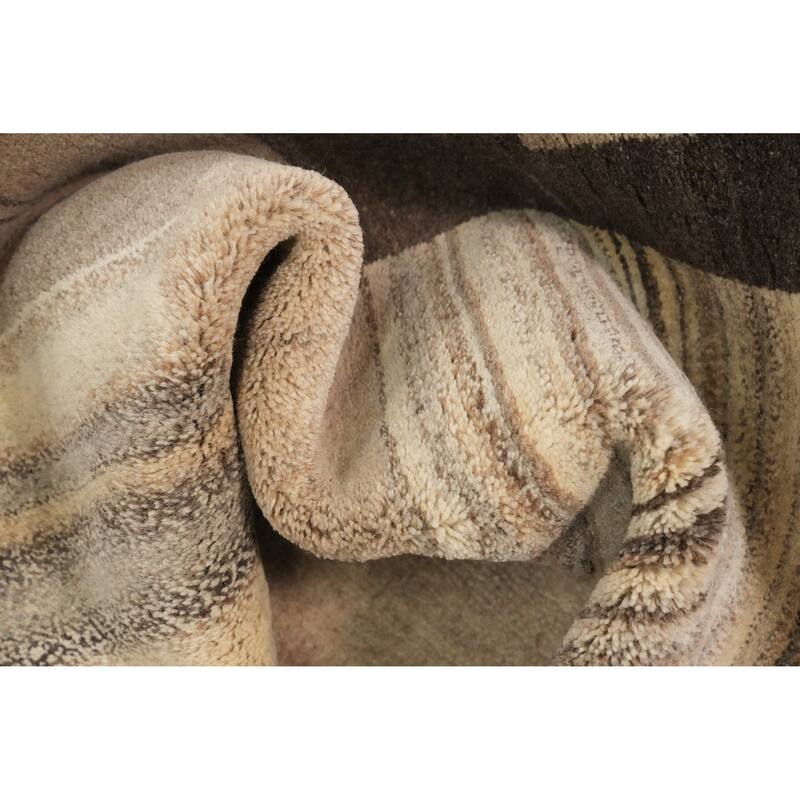 Hand Knotted Oriental 100% Wool Carpet Modern Geometric Beige & Ivories Gabbeh Area Rug - 7' 10'' X 5' 9''