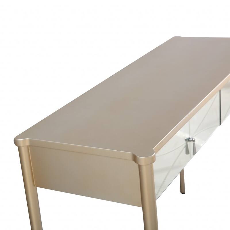 48" Champagne Mirrored Console Table with Wood Legs Storage Drawers Modern Entry Accent - 48”L x 16.8”W x 31.2”H