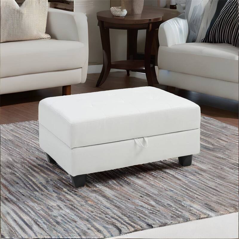 Faux Leather Ottoman for Living Room - White