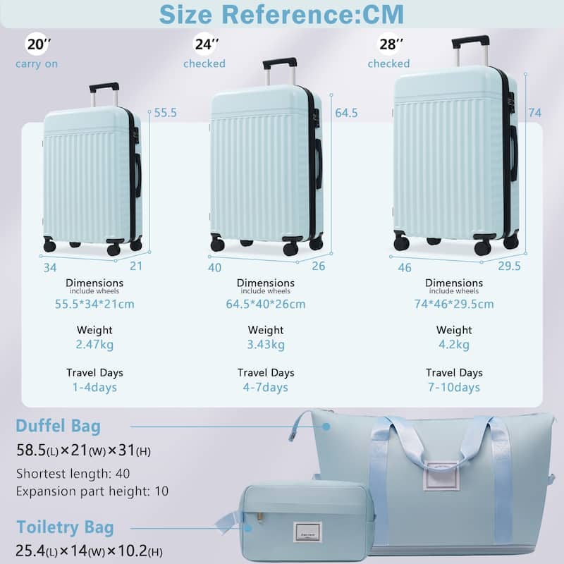 Luggage Set 5 Piece, Hardside Carry on Suitcase , Expandable Luggage with Travel Bags Spinner Wheels TSA Lock