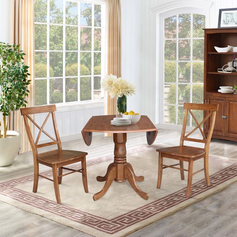 42" Solid Wood Dual Drop Leaf Table With 2 X-Back Chairs - 3 Piece Set