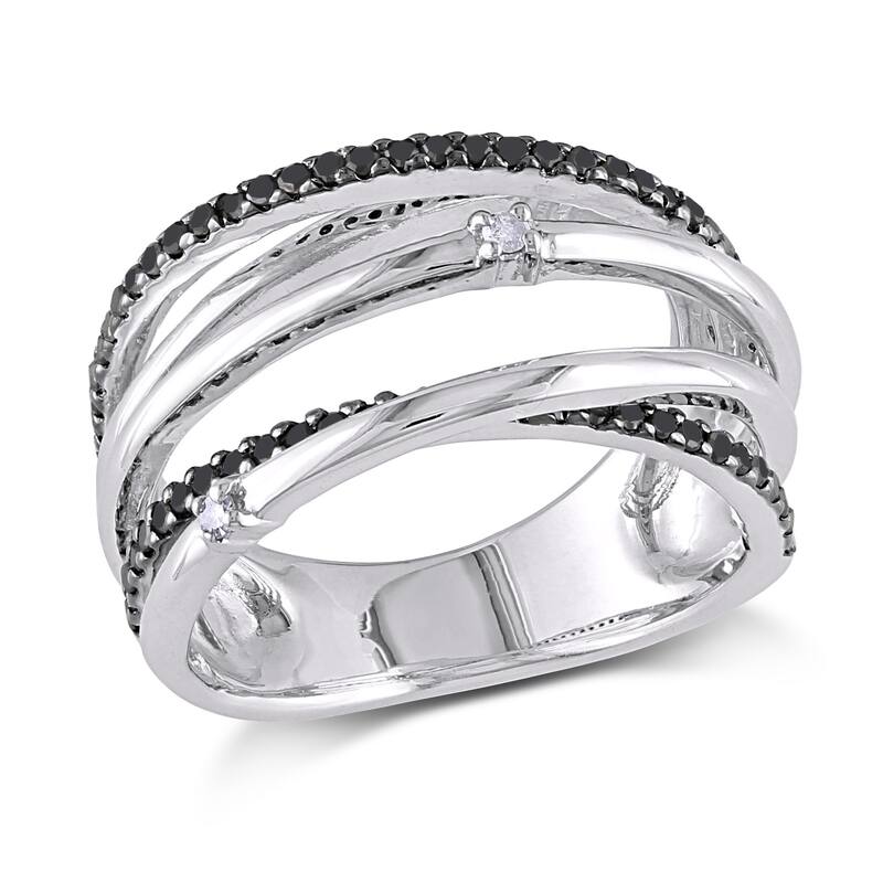 Miadora 1/3ct TDW Black White Diamond Crisscross Ring in Sterling Silver