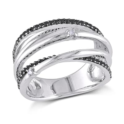 Miadora 1/3ct TDW Black White Diamond Crisscross Ring in Sterling Silver