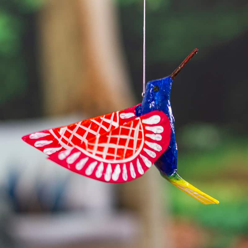 Novica Handmade Blue And Red Hummingbird Papier Mache Ornament