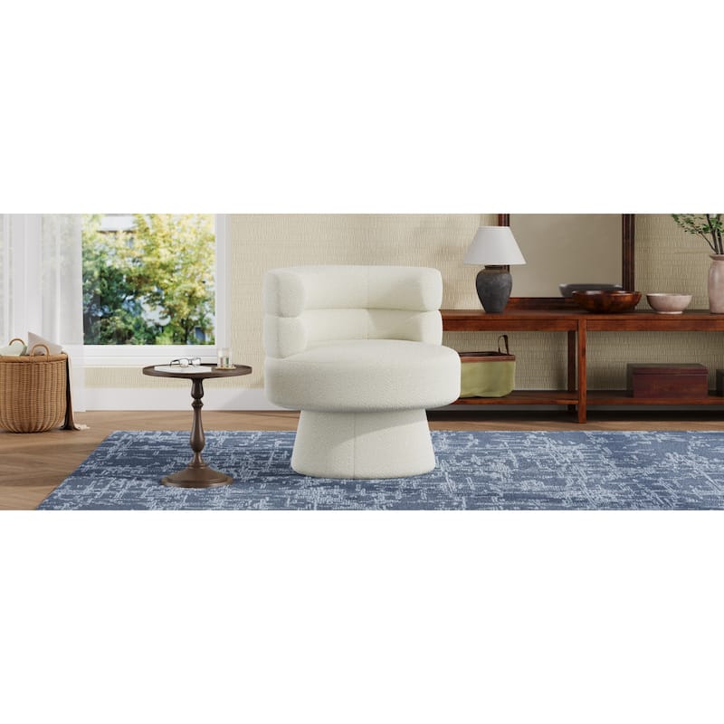 Roomfitters Contemporary 360° Swivel Barrel Chair, Premium Boucle Upholstered Accent Lounge Chair with 330 lbs, Cream White