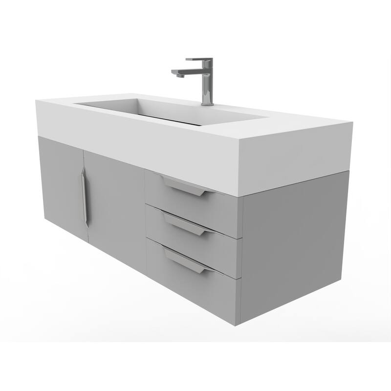 Nile 48" Wall Mounted Bathroom Vanity Set w/ White Top