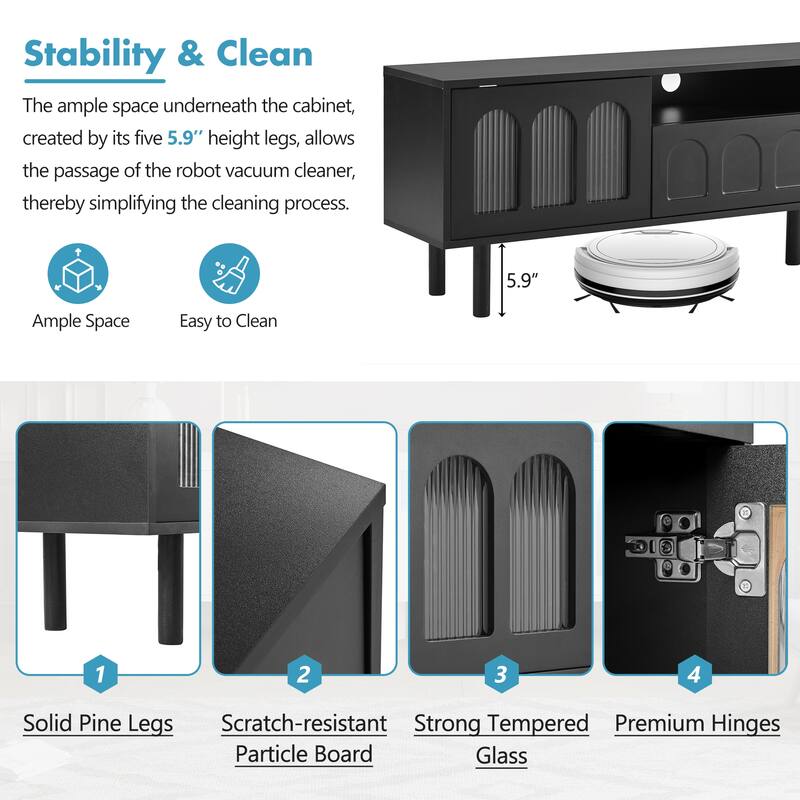 LED TV Stand for Living Room, Entertainment Center for TVs Up to 80" with Wood Legs, Storage Media Console with 2 Drawers