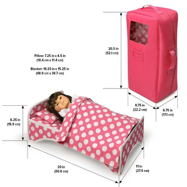 Badger Basket Doll Travel Case with Bed and Bedding - Pink