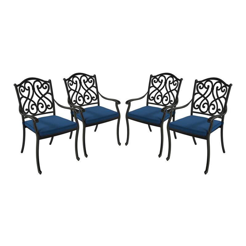 Cast Aluminum Outdoor Dining Armchair with Cushion (Set of 4) - Blue